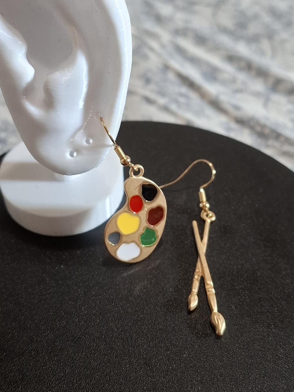 Gold-Tone Artist Palette and Brush Drop Earrings - Multicolor